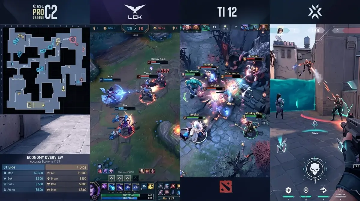 CS2, League of Legends, Dota 2 und Valorant als populärste Esport-Titel für Wetten in Deutschland: Turnierlogos und Wettmarktvergleich