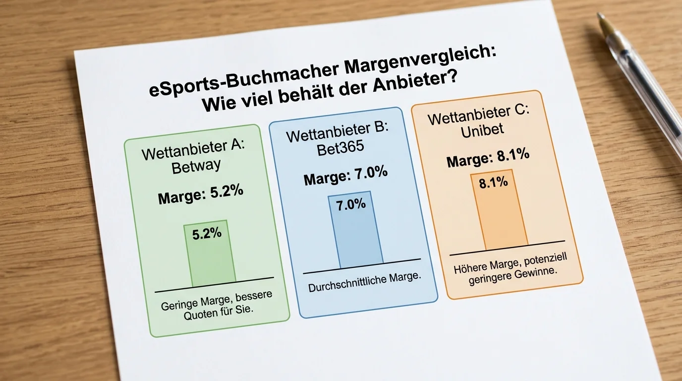 Margenvergleich Esports Wettmärkte – Buchmacher-Margen bei Match-Winner und Prop-Wetten für Esport-Quoten