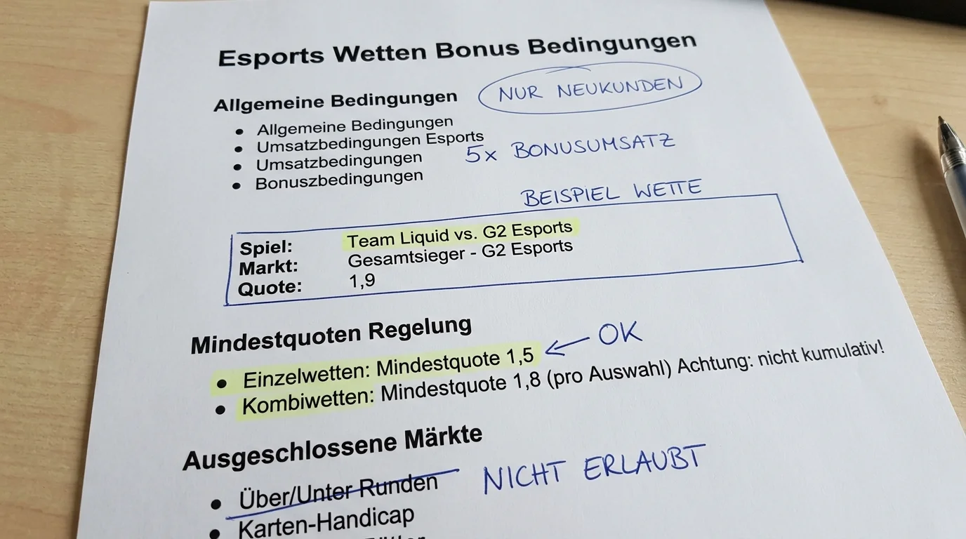 Mindestquoten Esports Bonus – Auswirkungen auf Esport-Wetter bei Kombiwetten und Einzelwetten erklärt