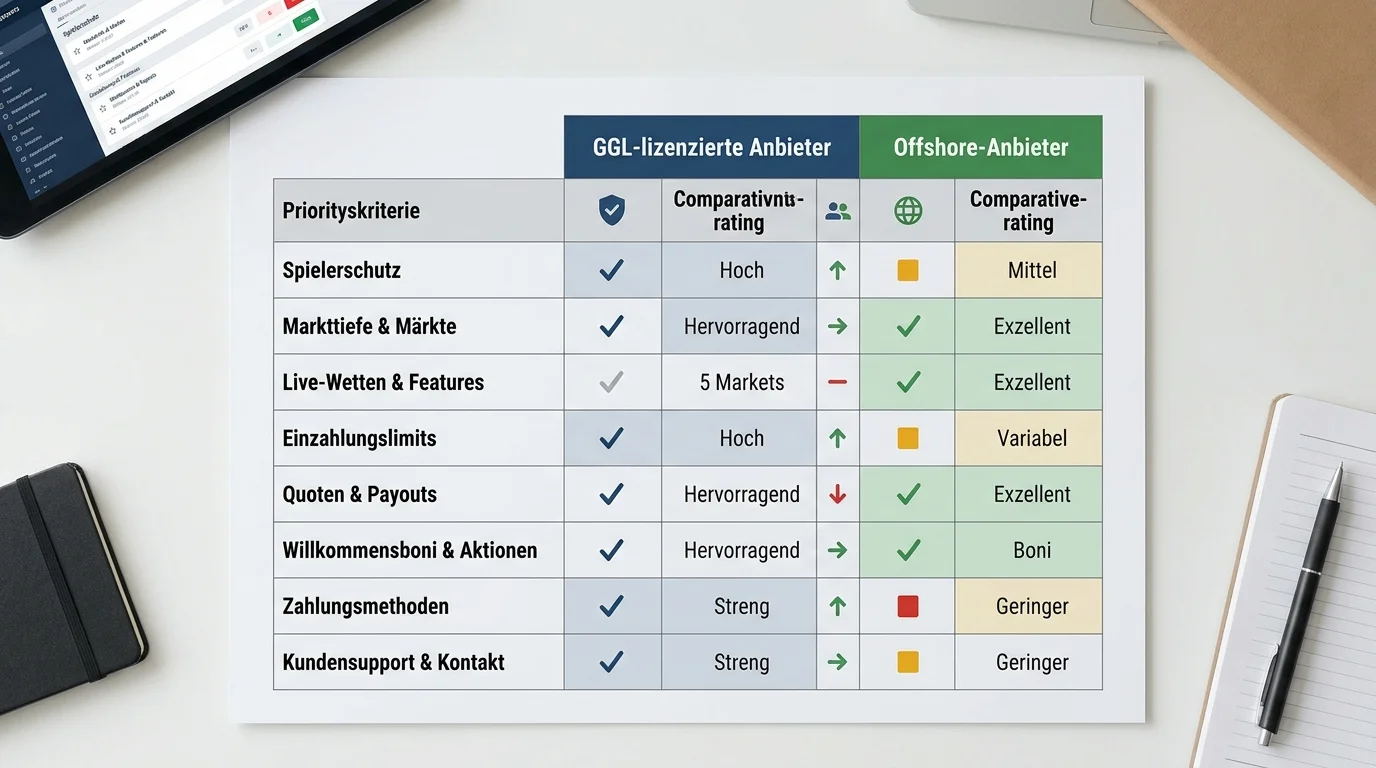 Entscheidungsmatrix GGL vs. Offshore für Esport-Wetter – Profilvergleich und Auswahlkriterien