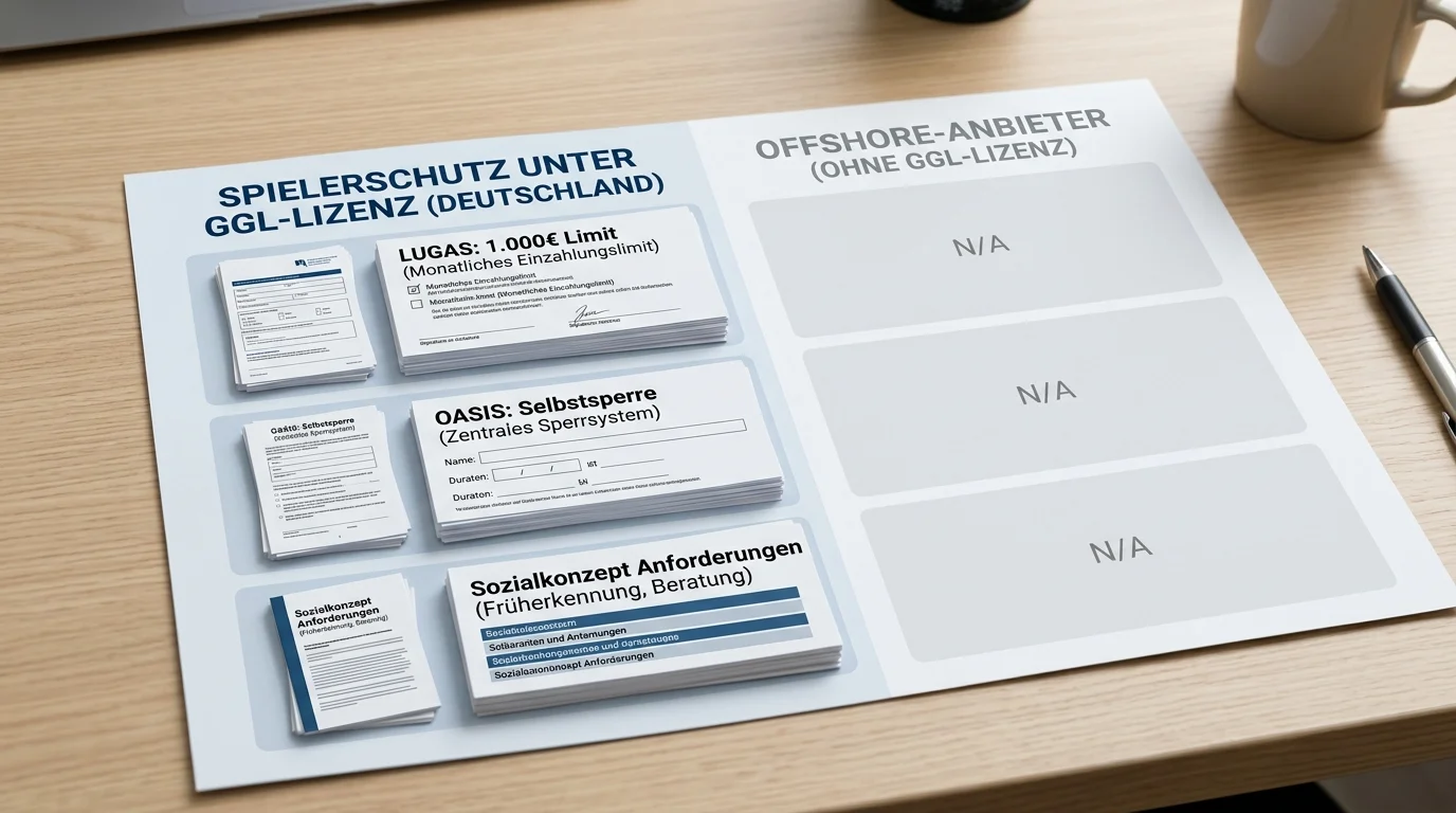 Spielerschutz-Vergleich GGL-Anbieter vs. Offshore-Buchmacher – LUGAS, OASIS und Sozialkonzept-Anforderungen