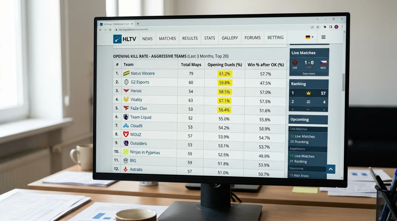 Statistischer Ansatz für First-Blood-Wetten – Opening-Kill-Rates und aggressive Esport-Teams im Vergleich