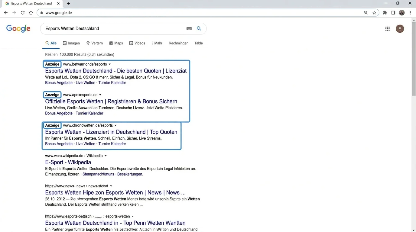 GGL und Google Ads – lizenzierte Esports-Wettanbieter dürfen seit September 2024 legal auf Google werben