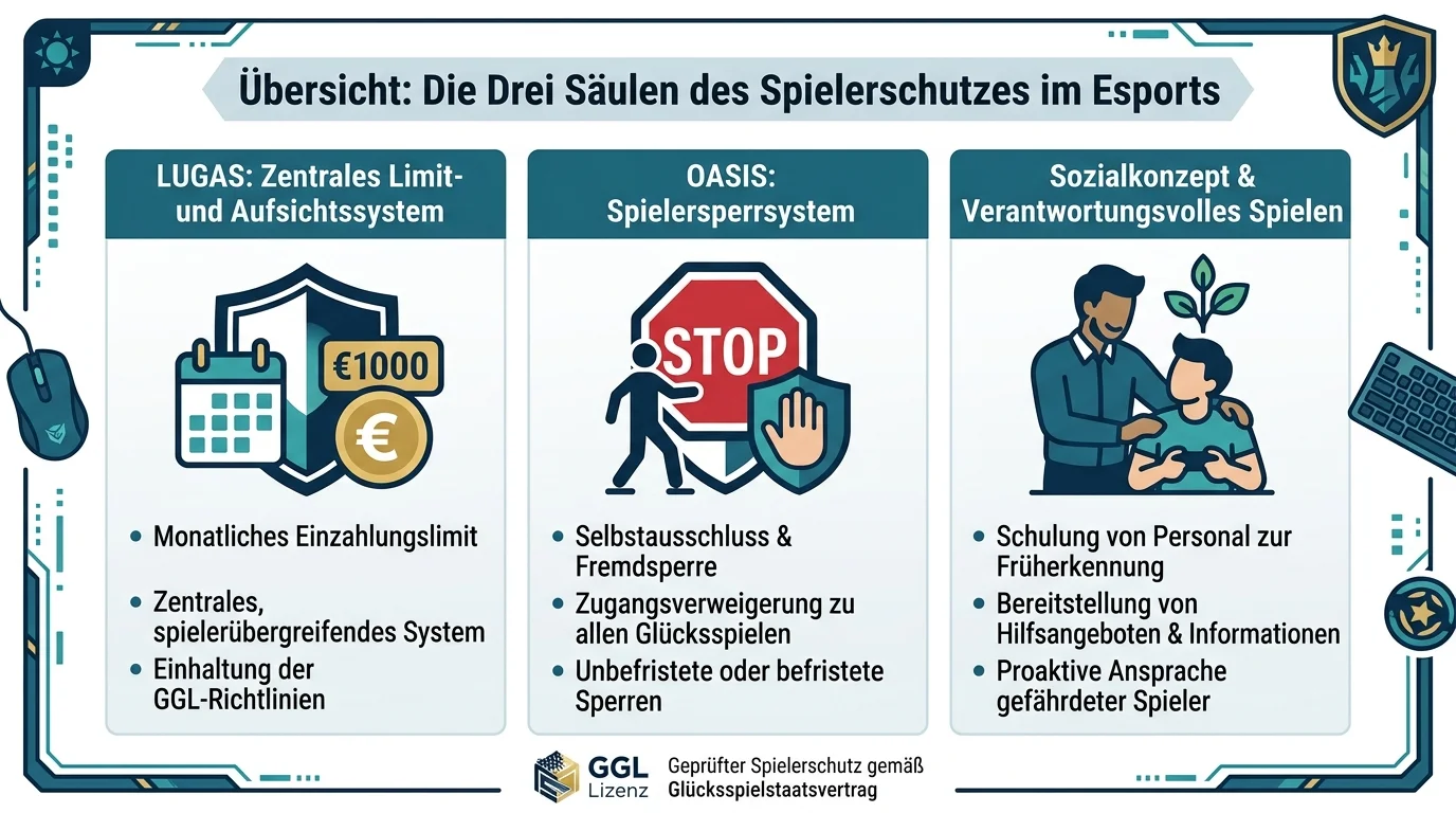 Spielerschutz-Vorteile bei GGL-lizenzierten Esports-Wettanbietern – LUGAS, OASIS und Sozialkonzept im Überblick