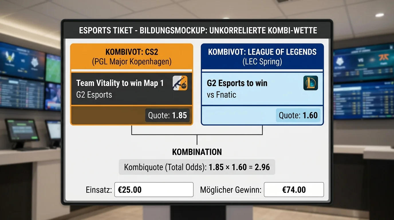 Titelmix bei Esport-Kombiwetten – unabhängige Ereignisse aus CS2 und LoL für sinnvolle Parlay-Kombination