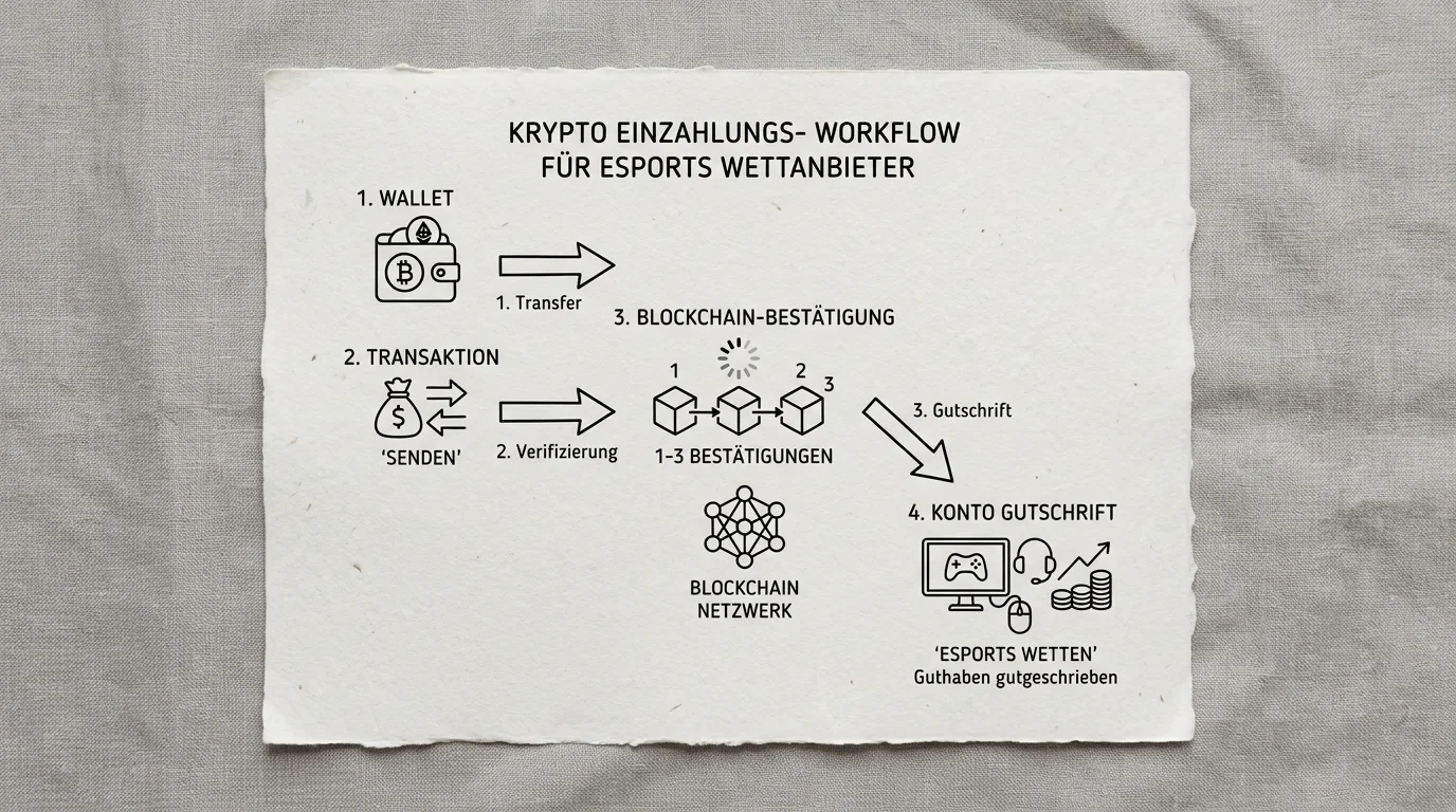 Krypto-Einzahlung Esports-Wettanbieter Bitcoin Ethereum Prozess Schritt für Schritt