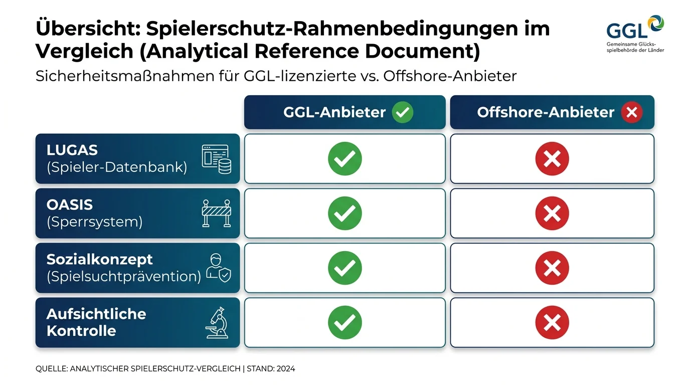 Spielerschutz-Vergleich LUGAS bei GGL-Anbietern versus kein Einzahlungsmonitoring bei Offshore-Esports-Buchmachers