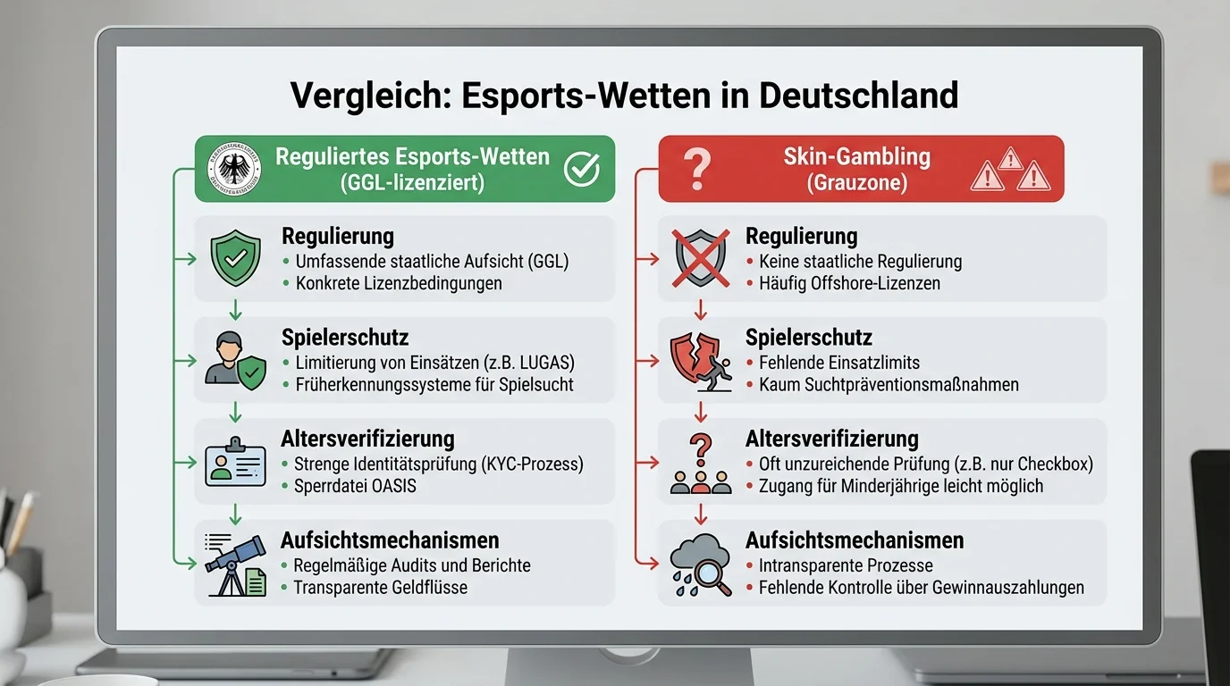 Skin-Gambling vs. regulierte Esports Sportwetten Deutschland – Unterschiede im Spielerschutz und Rechtsstatus